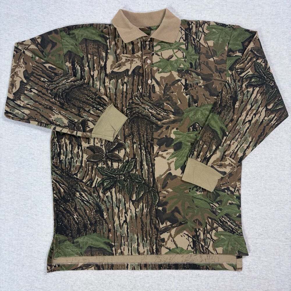 Spartan Realtree Long Sleeve Polo Size M Camo Hunting Outdoors Made in USA